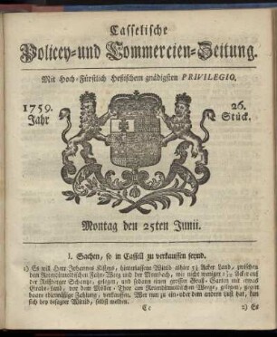 26. Stueck, Montag den 25ten Junii 1759