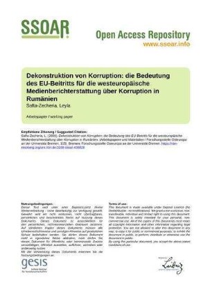 Dekonstruktion von Korruption: die Bedeutung des EU-Beitritts für die westeuropäische Medienberichterstattung über Korruption in Rumänien