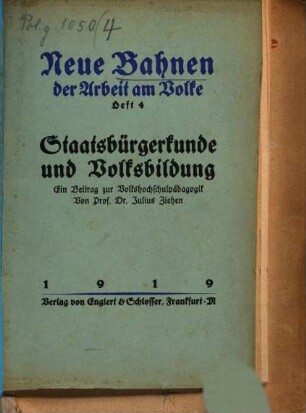 Staatsbürgerkunde und Volksbildung : ein Beitrag zur Volkshochschulpädagogik