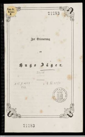 Zur Erinnerung an Hugo Jäger