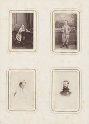 links oben: Erbgroßherzog Friedrich II. von Baden rechts oben: Erbgroßherzog Friedrich II. von Baden links unten: Großherzogin Luise von Baden rechts unten: Großherzog Friedrich I. von Baden