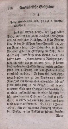 § 4. Tod, Gemahlinnen und Familie Landgraf Moritzens.