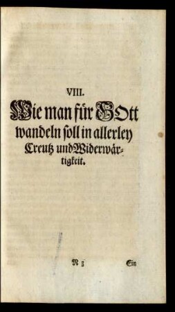 VIII. Wie man für GOtt wandeln soll in allerley Creutz und Widerwärtigkeit