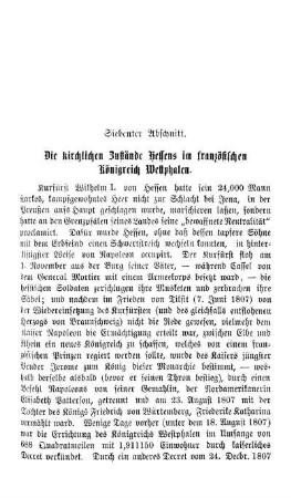 Siebenter Abschnitt. Die kirchlichen Zustände Hessens im französischen Königreich Westphalen.