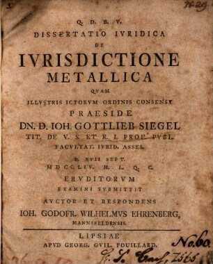 Diss. ... de iurisdictione metallica
