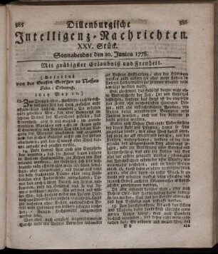 XXV. Stück. Sonnabends: den 20. Junius 1778.