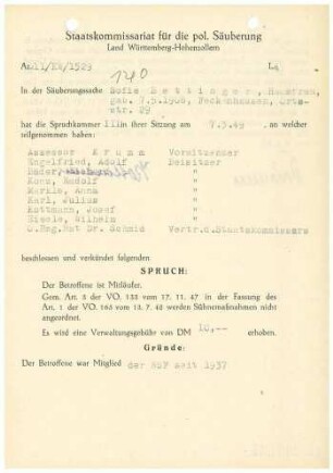 Bettinger, Sofie