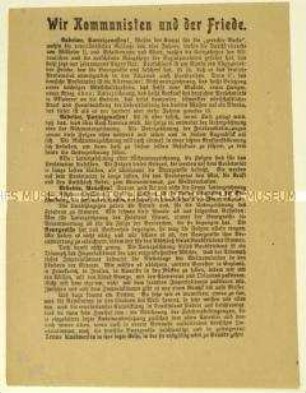 Flugblatt der KPD zur Unterzeichnung des Versailler Vertrages