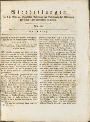 Mittheilungen. Nro. 14. April 1823.