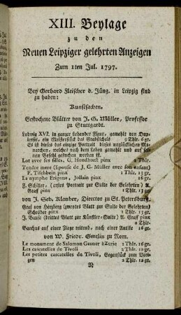 XIII. Beylage zu den Neuen Leipziger gelehrten Anzeigen - Zum 1sten Jul. 1797.