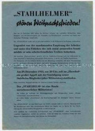 Agitationsblatt der SED an Westberliner Arbeiter und SPD gegen Stahlhelm-Treffen in Westberlin