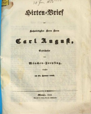 Hirtenbrief. 1853, 28. Jan.