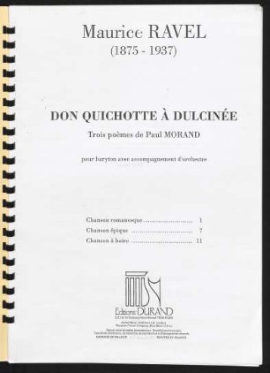 Don Quichotte à Dulcinée : pour baryton avec accompagnement d'orchestre