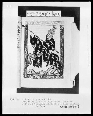 Weingartner Liederhandschrift — Herr Hartman von Owe, Folio 33recto