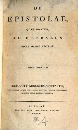 De epistolae, quae dicitur ad Hebraeos, indole maxime peculiari