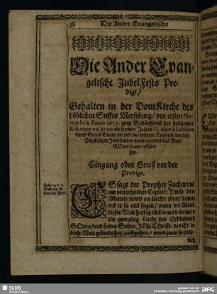 Die Ander Evangelische JubelFests Predigt