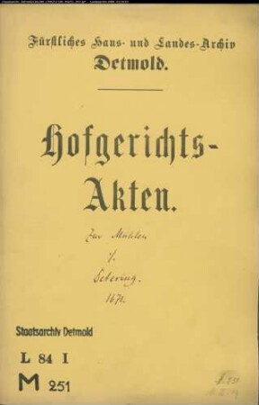 zur Mühlen, Johann zu Herford gegen Bernd Detering zu Westervinnen - Schuldforderung