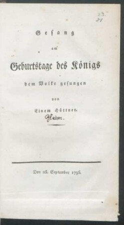 Gesang am Geburtstage des Königs dem Volke gesungen