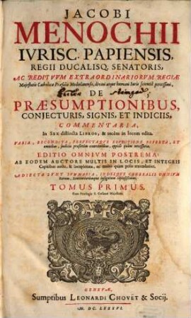 De Praesumptionibus coniecturis, signis et indiciis commentaria, 1