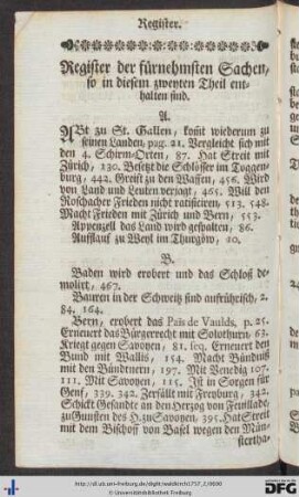 Register der fürnehmsten Sachen, so in diesem zweyten Theil enthalten sind.