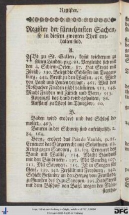 Register der fürnehmsten Sachen, so in diesem zweyten Theil enthalten sind.