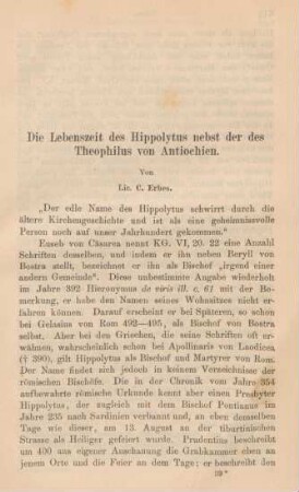 611-656 Die Lebenszeit des Hippolytus nebst der des Theophilus von Antiochien