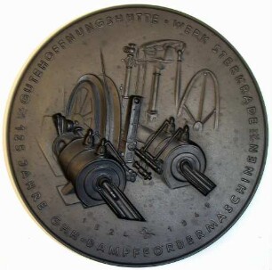 Kohlekeramikplakette "125 Jahre Gutehoffnungshütte Dampffördermaschinen"