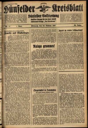 Erste Ausgabe vom Mittwoch, den 10. Februar 1937.