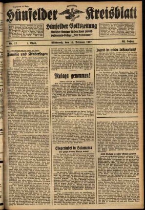 Erste Ausgabe vom Mittwoch, den 10. Februar 1937.