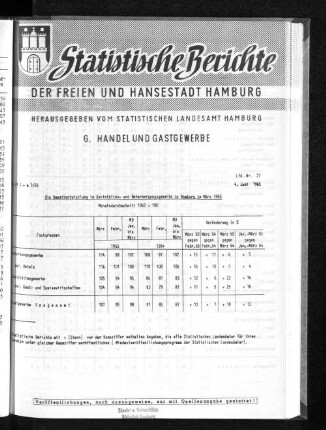 Die Umsatzentwicklung im Gaststätten- und Beherbergungsgewerbe in Hamburg im März 1965 : Lfd. Nr. 27