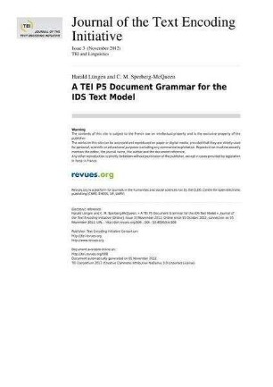 A TEI P5 Document Grammar for the IDS Text Model