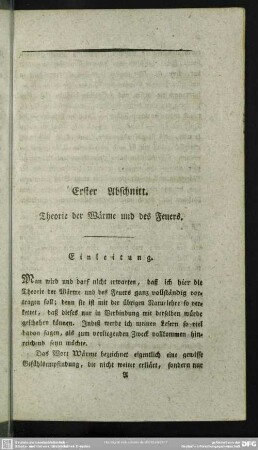 Erster Abschnitt. Theorie der Wärme und des Feuers