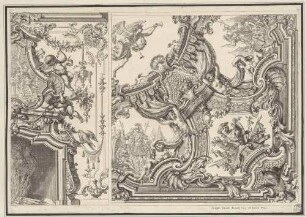 Musterblatt für Wand- und Deckenverzierungen mit antikischen Waffen und Trophäen, aus der Folge "Raccolta di Vari disegni di Soffitti"