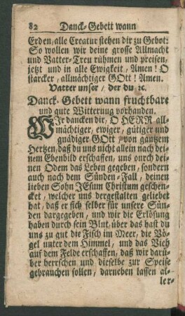 Danck-Gebett wann fruchtbare und gute Witterung vorhanden
