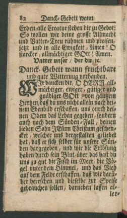 Danck-Gebett wann fruchtbare und gute Witterung vorhanden