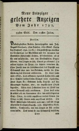 59stes Stück. Den 23sten Julius.