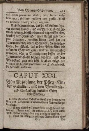 Caput XXXI. Von Abzahlung der Pfleg- Kinder Schulden, ...