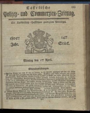 14tes Stueck, Montag den 1ten April 1805