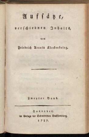 2: Aufsätze verschiednen Inhalts. Zweyter Band