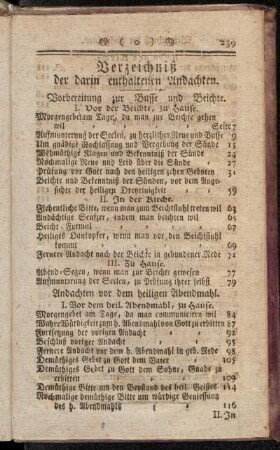 Verzeichniß der darin enthaltenen Andachten.