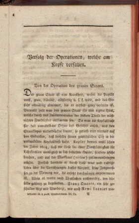 Von der Operation des grauen Staars.