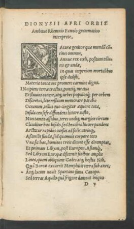 Dionysii Afri Orbis Ambitus Rhemnio Fannio grammatico interprete.