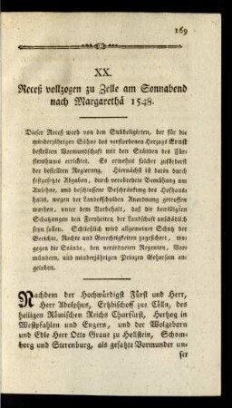 XX. Receß vollzogen zu Zelle am Sonnabend nach Margarethä 1548.