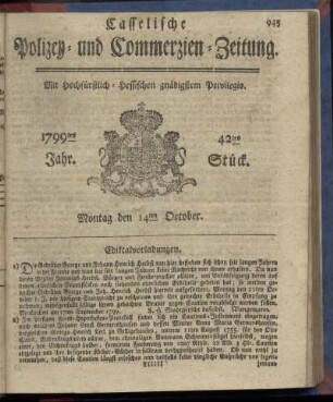 42tes Stueck, Montag den 14ten October 1799