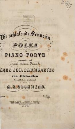 Die schlafende Sennerin : Polka für Piano-Forte ; op. 18