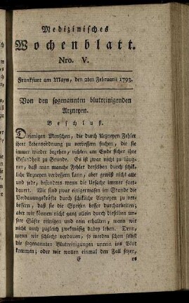 Nro. V. Frankfurt am Mayn, den 2ten Februarii 1793. - Nro. VIII. Frankfurt am Mayn, den 23ten Februarii 1793.