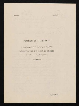 Planche B: Pétition des habitants du Canton de Deux-Ponts