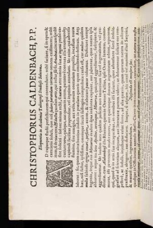 Christophorus Caldenbach, P. P. Eloquentiae in Academia Tubingensi Studiosis Salutem