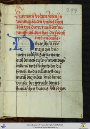 [294r - 303r] Gebete zu den 10 inwendigen Leiden Christi.