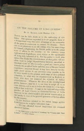 On the Failure of Lord Curzon.